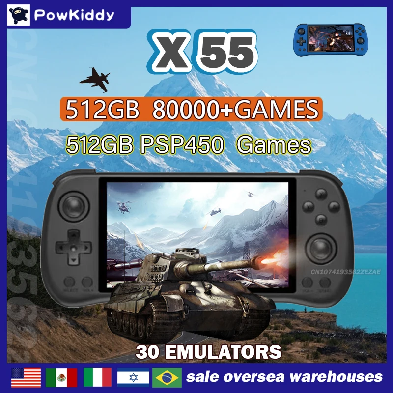 Gaming Console Retro Handheld - 80000 Games 512G POWKIDDY X55 5.5