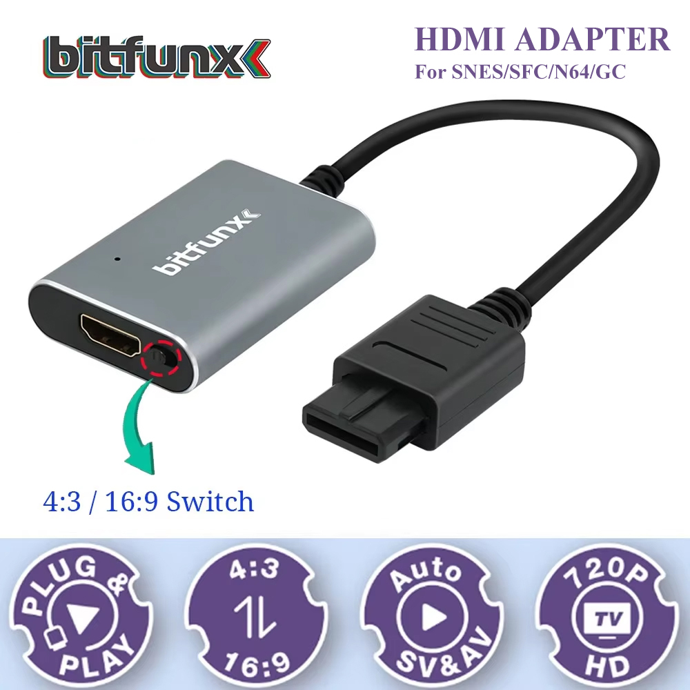 Gaming Console Retro Handheld - Bitfunx 720P Svideo/AV naar HDMI Adapter